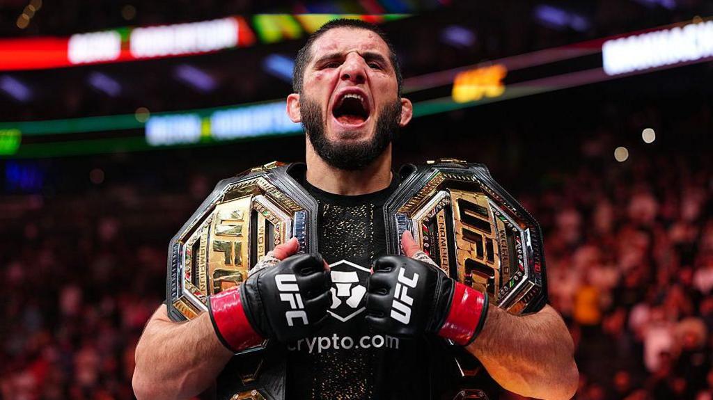 Islam Makhachev celebrates beating Ian Machado Garry