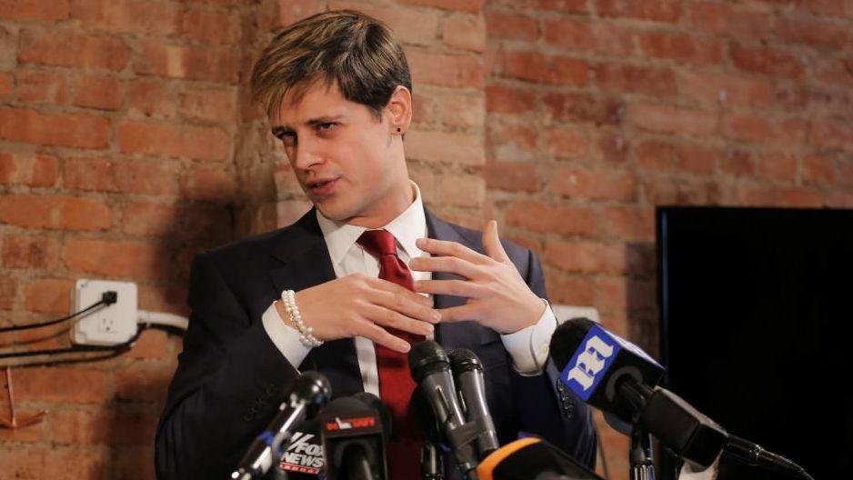 Yiannopoulos seen holding a news conference in 2017