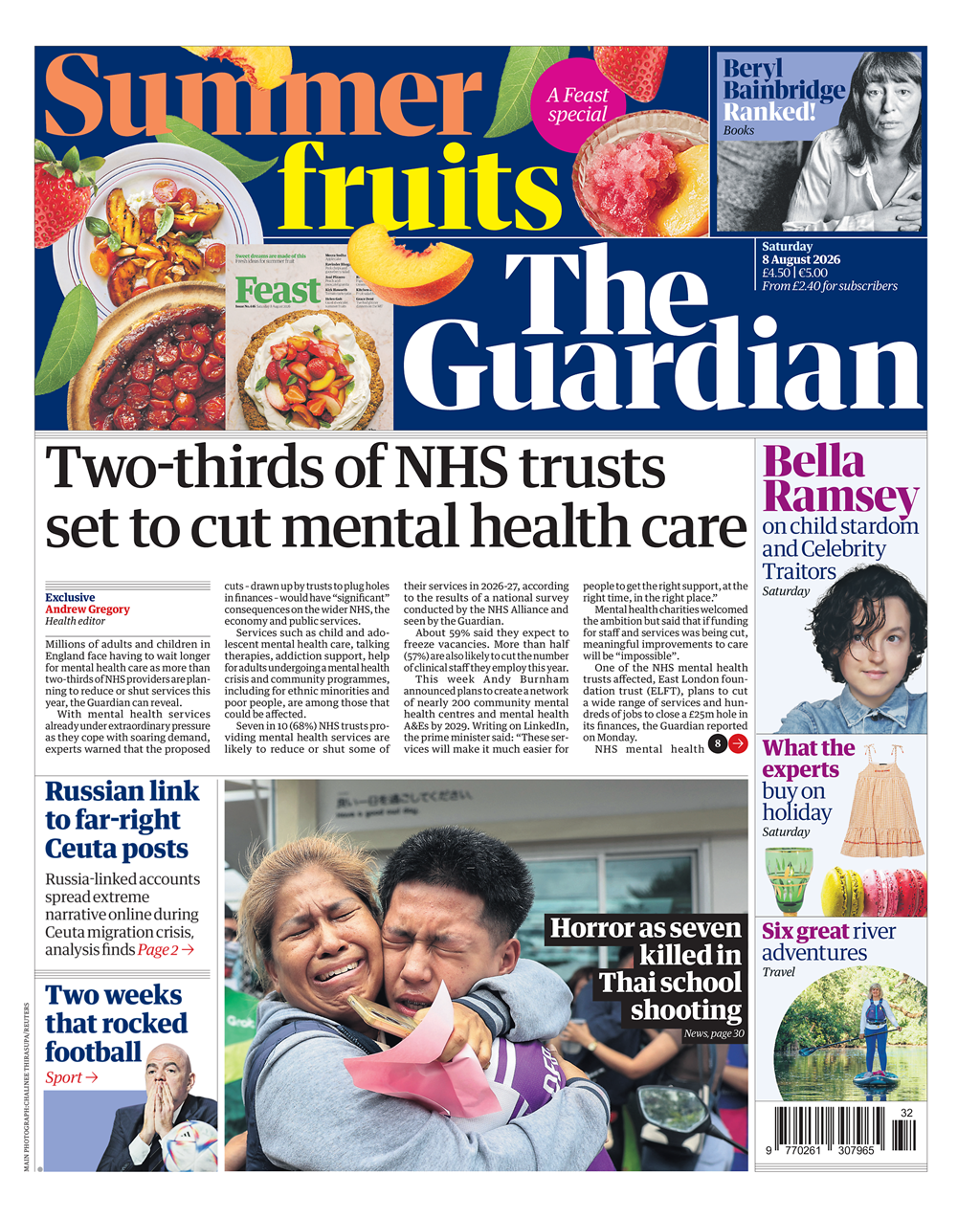The headline on the front page of the Guardian reads: “Two-thirds of NHS trusts set to cut mental health care”.