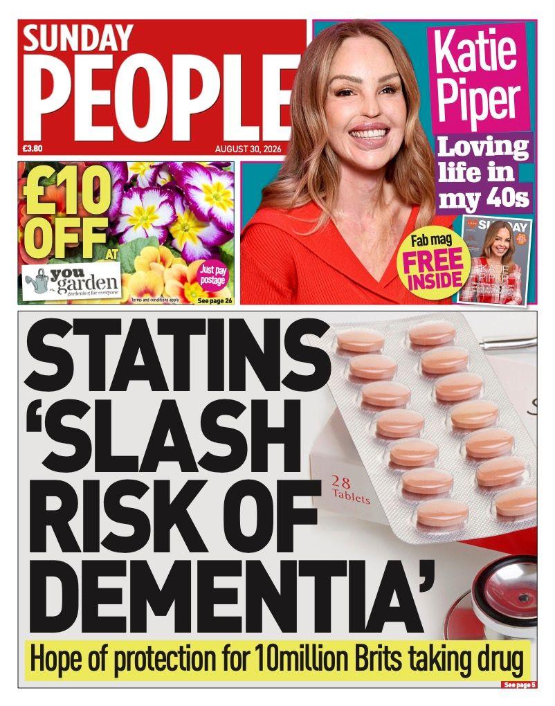 The headline on the front page of the Sunday People reads: 'Statins "slash" risk of dementia.'