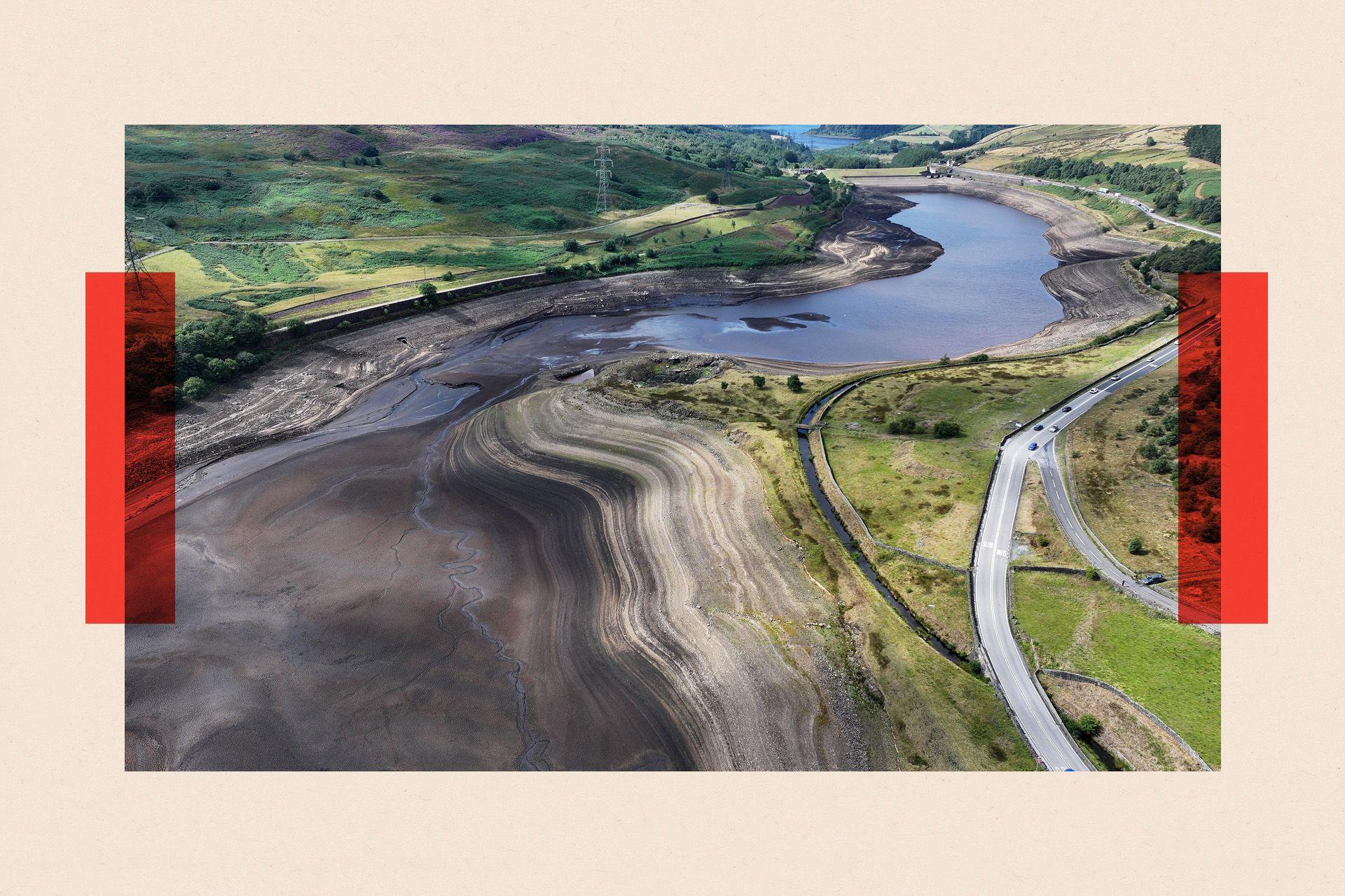 An aerial view of a dried up river