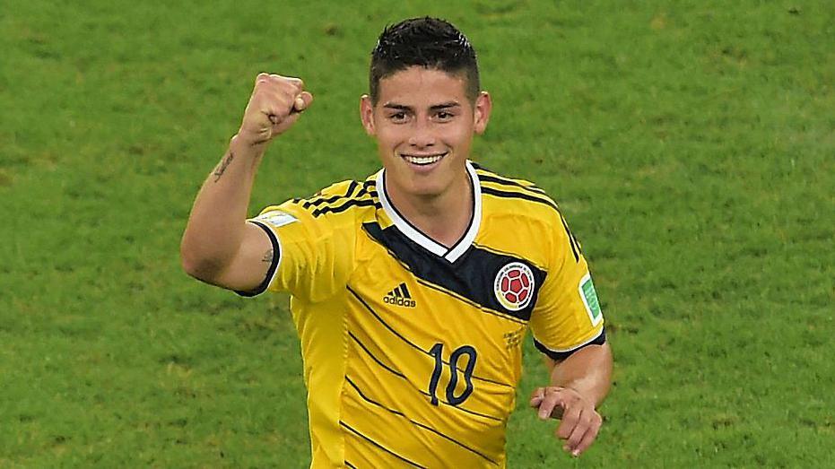 James Rodriguez playing for Colombia at the 2014 World Cup