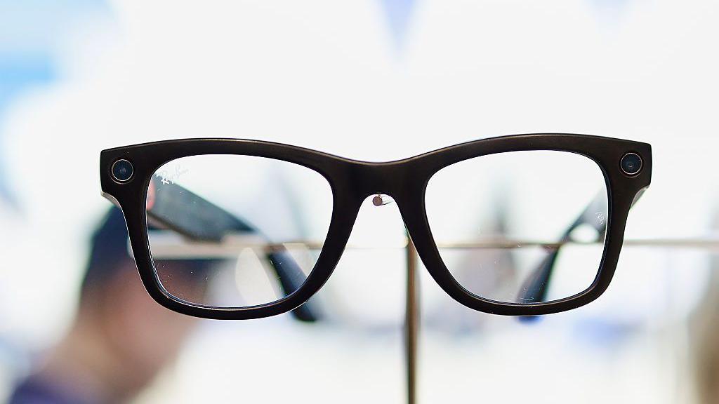 A pair of black-rimmed smart glasses
