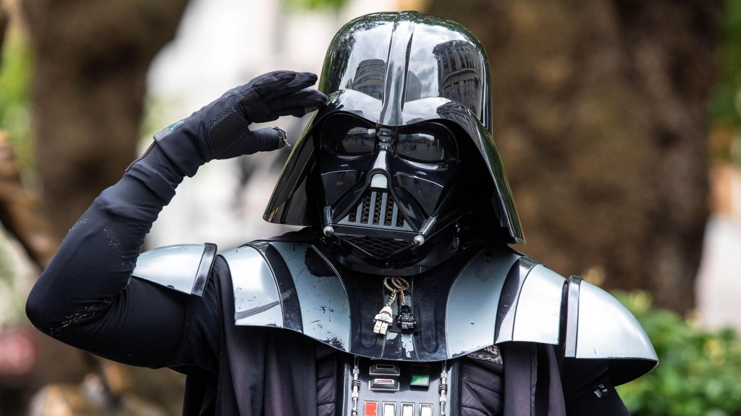 A person dressed as Star Wars character Darth Vader.