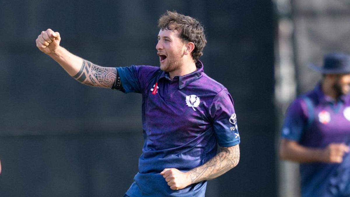 Lyle Robertson celebrates taking a wicket