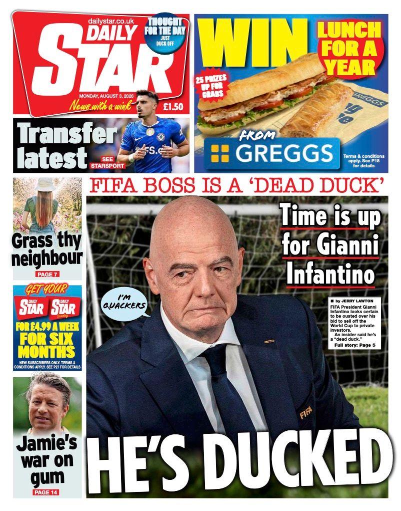 "He's ducked" reads the headline on the front page of the Daily Star.