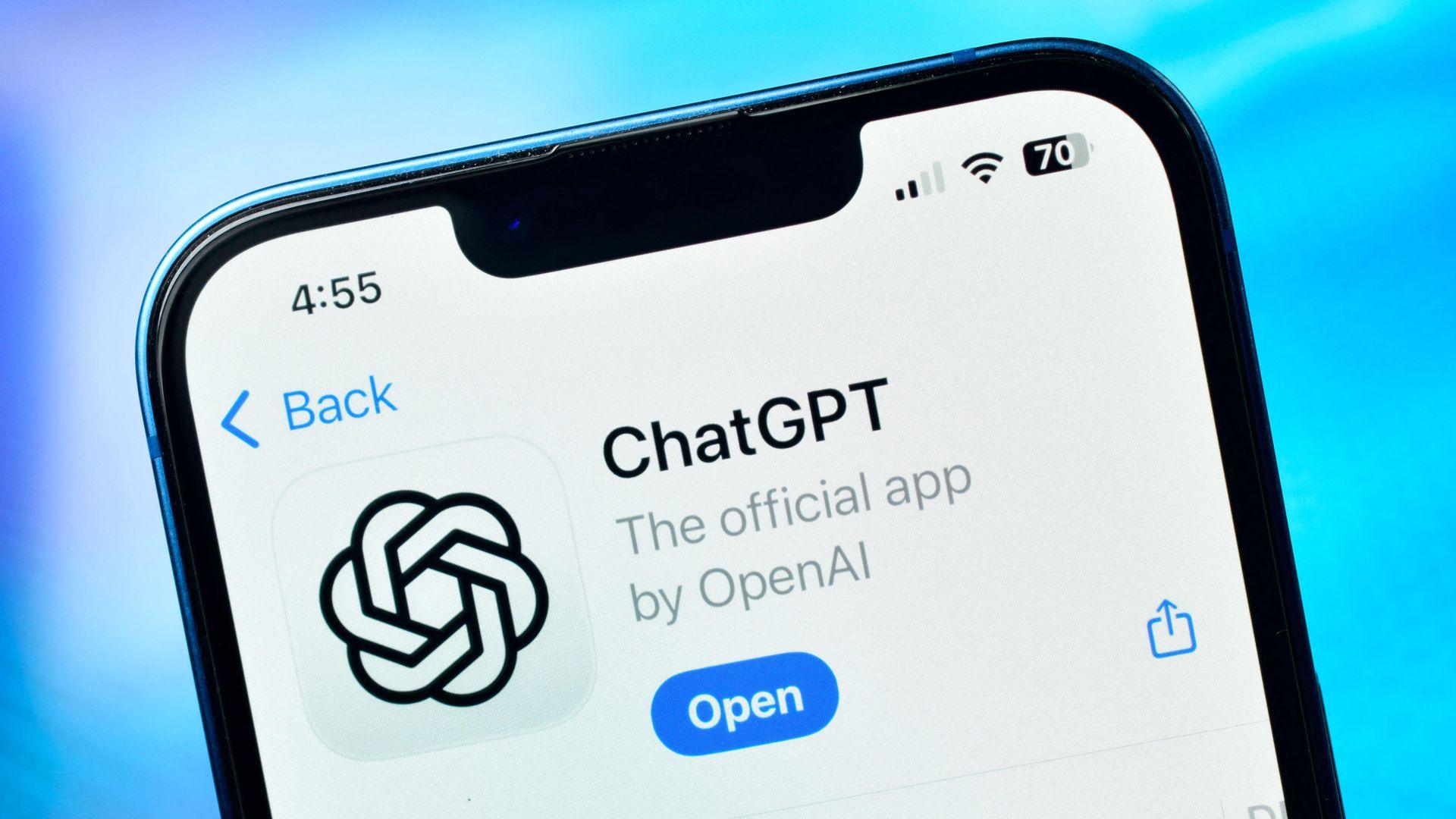 A mobile phone with the ChatGPT logo on the screen