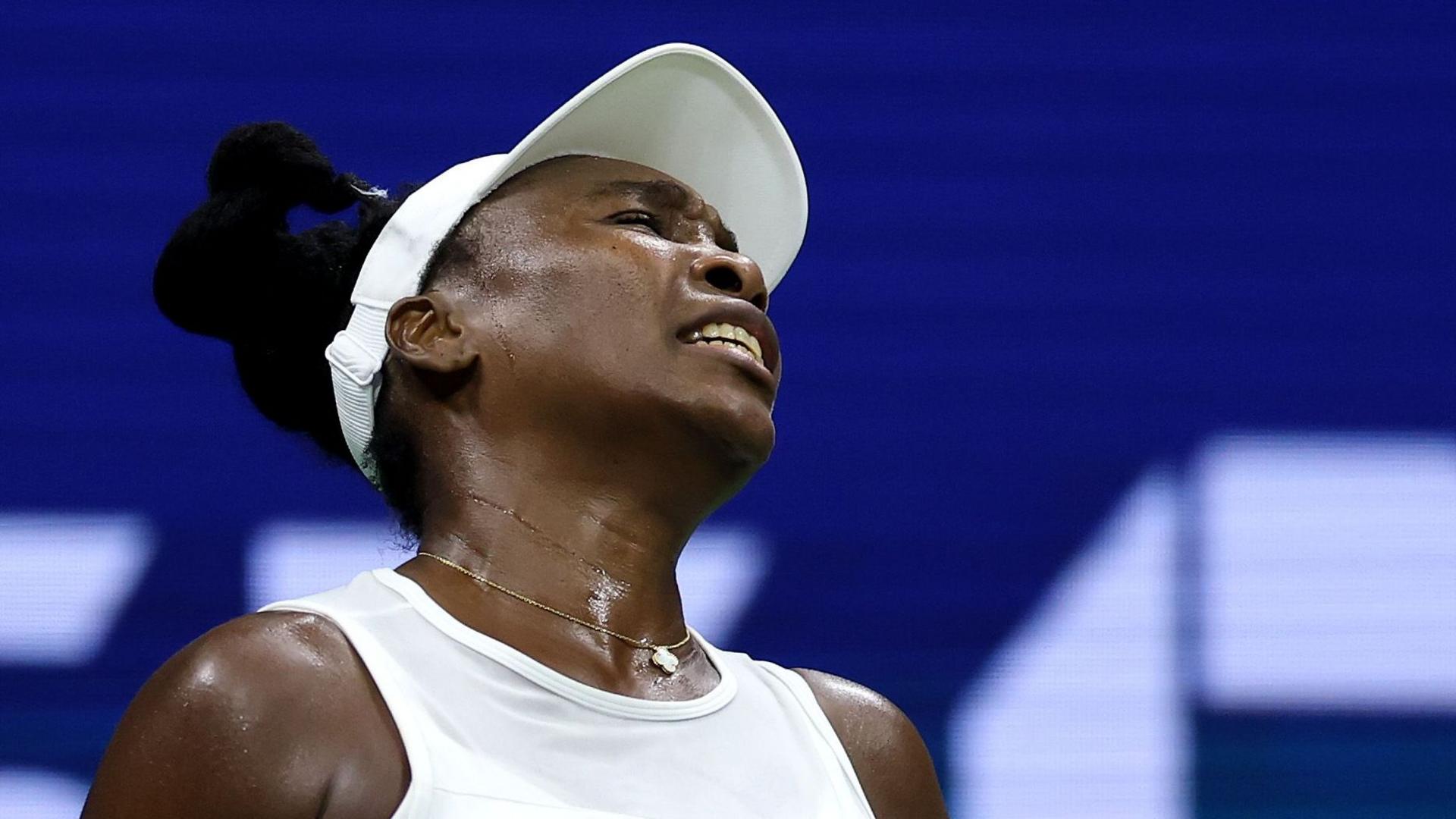 Venus Williams reacts during her US Open defeat by Sofia Kenin