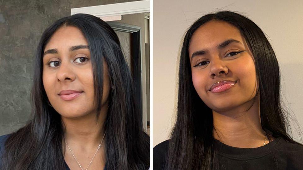 Composite iages of two women with dark hair in black tops