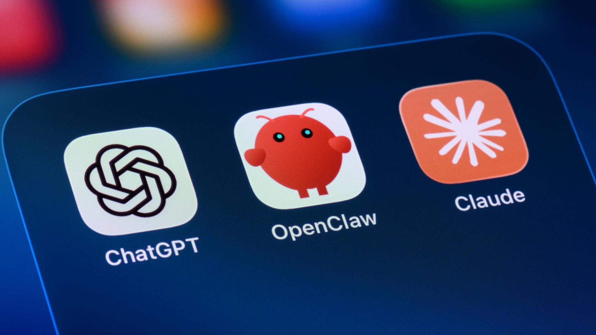 ChatGPT, OpenClaw and Claude app widgets shown on a smartphone screen