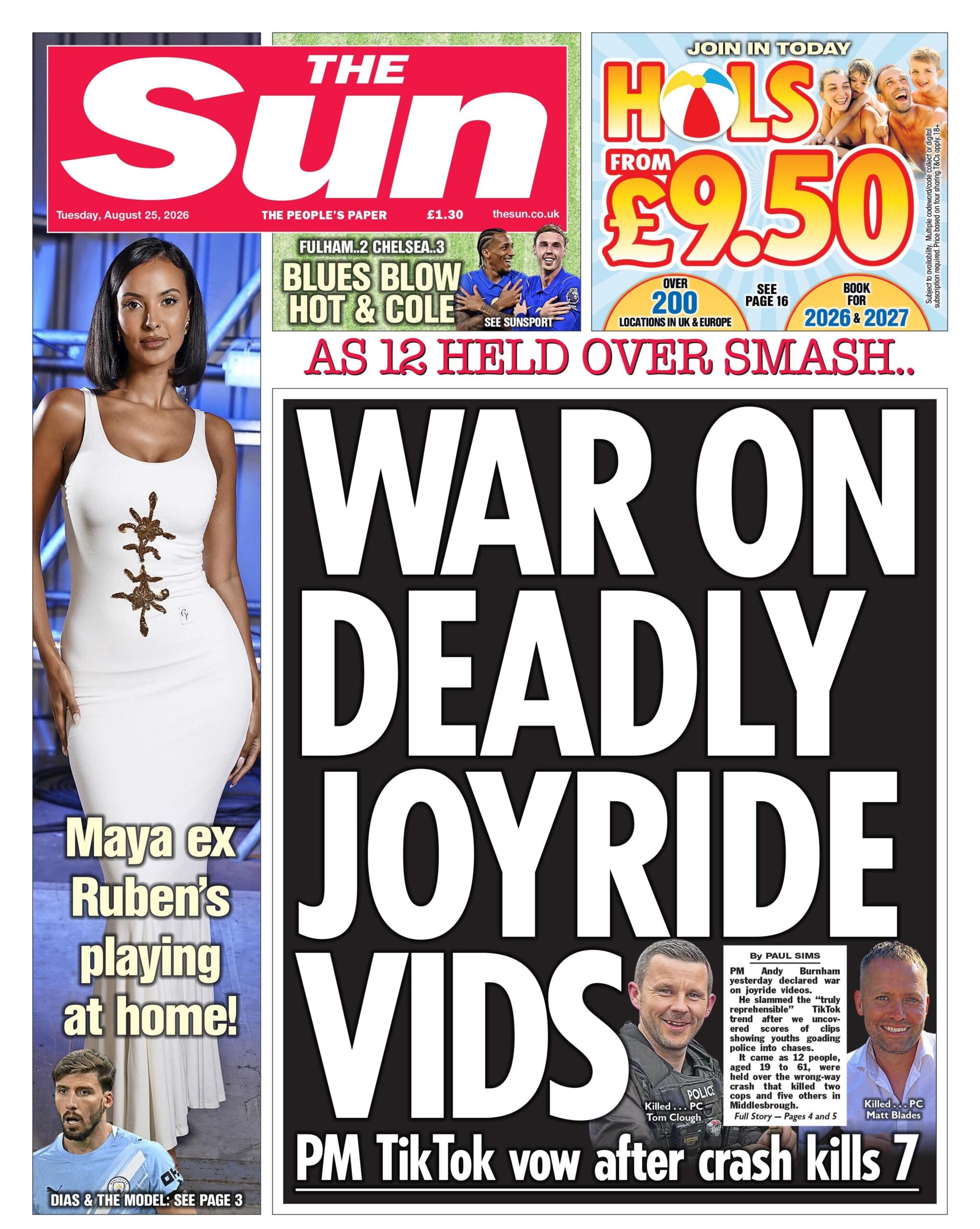 The headline on the front page of the Sun reads: “War on deadly joyride vids".