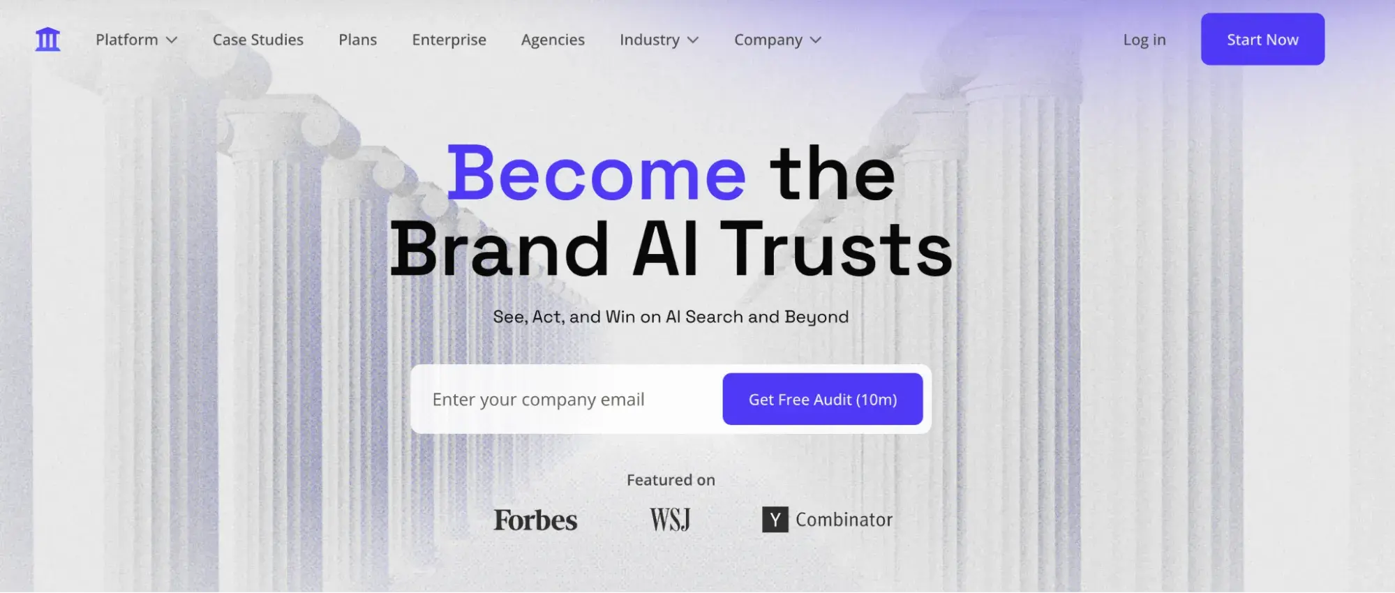 scrunch alternatives: athenahq homepage with “become the brand ai trusts” and a free audit form.