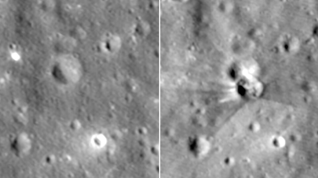 Before and after pictures show moon crater after SpaceX crash Before and after pictures show moon crater after SpaceX crash