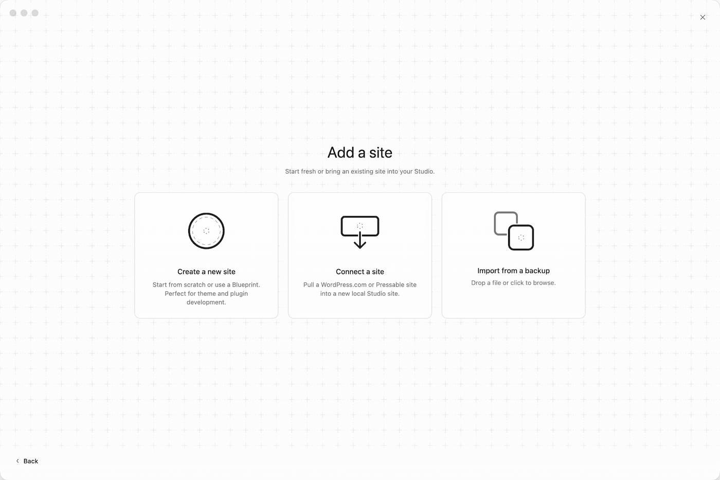 The Add a site page in WordPress Studio