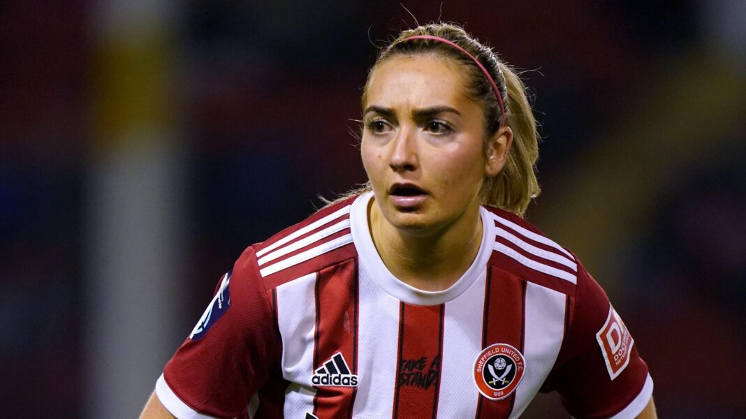 Maddy Cusack in a Sheffield United shirt
