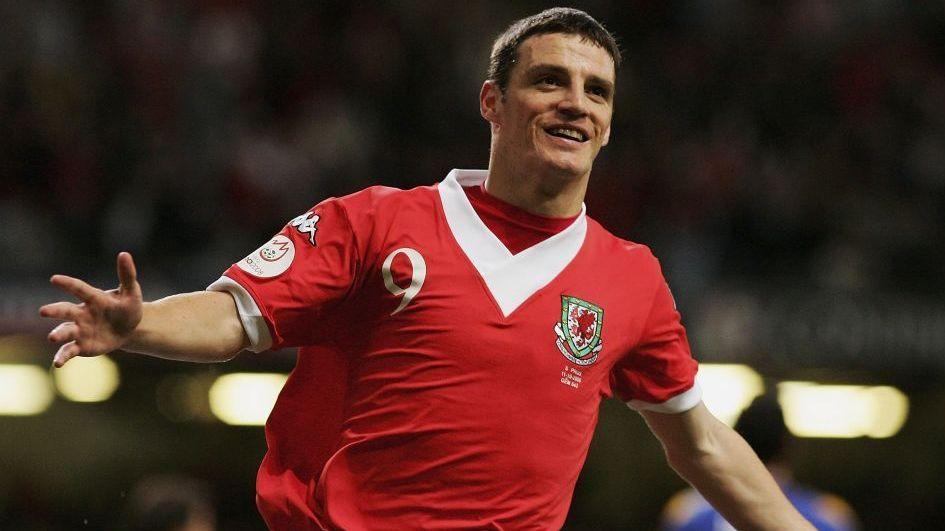 Jason Koumas celebrates scoring in the Euro 2008 qualifying match between Wales and Cyprus at what was then the Millennium Stadium in 2006