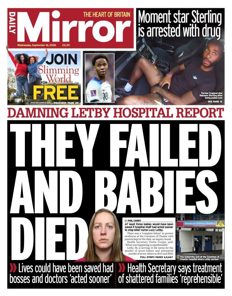 The headline on the front page of the Daily Mirror reads: 'They failed and babies died.'