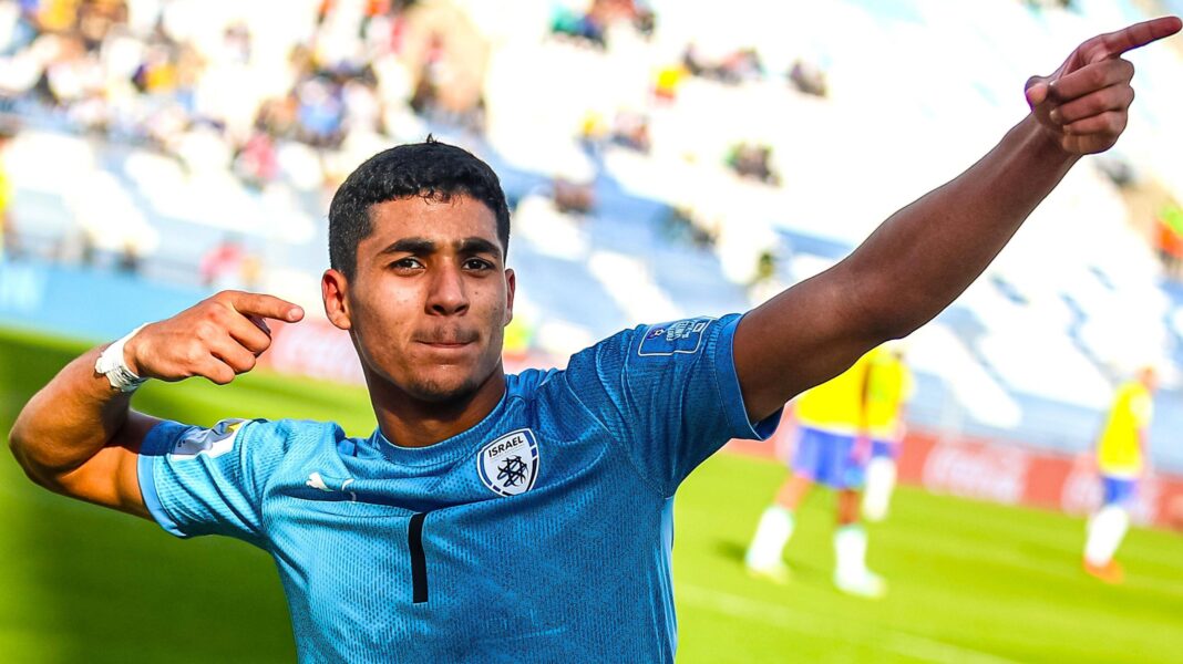 Anan Khalaili celebrates against Brazil under-20s.