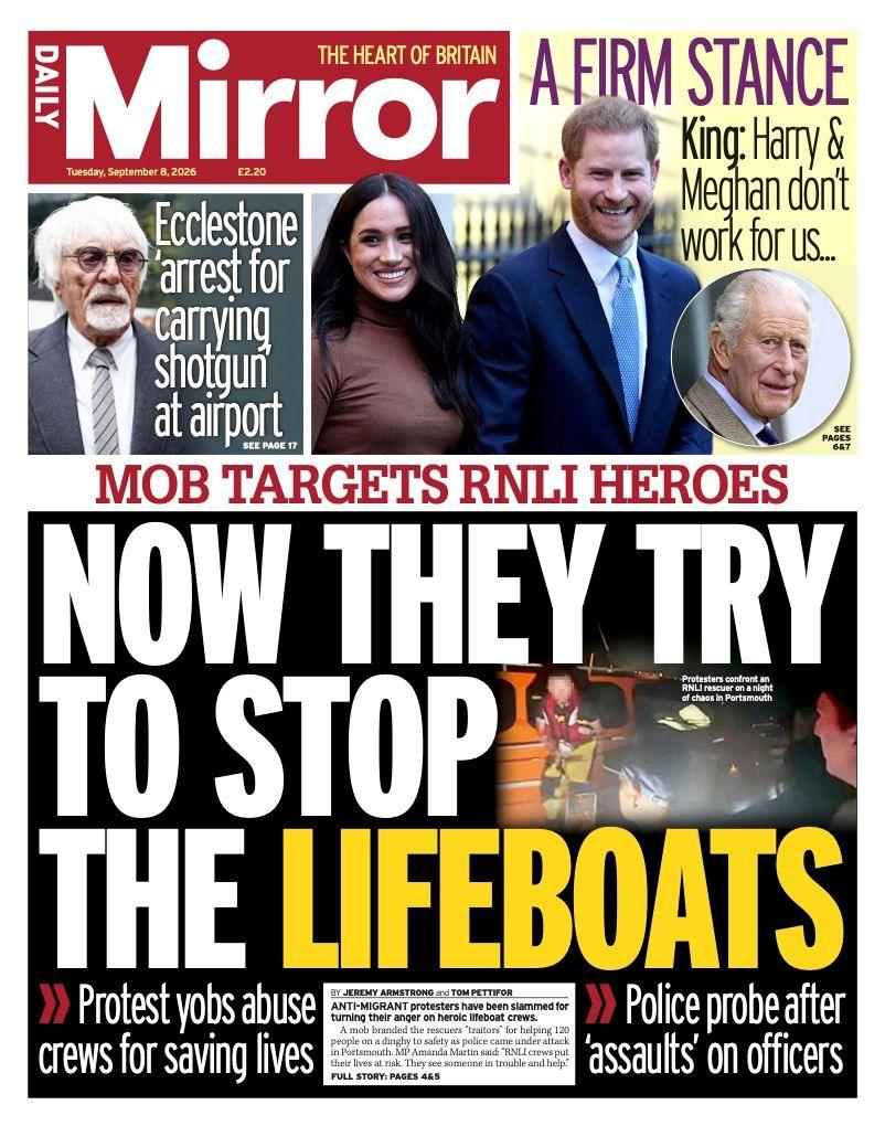 "Now they try to stop the lifeboats" reads the headline on the front page of the Daily Mirror.