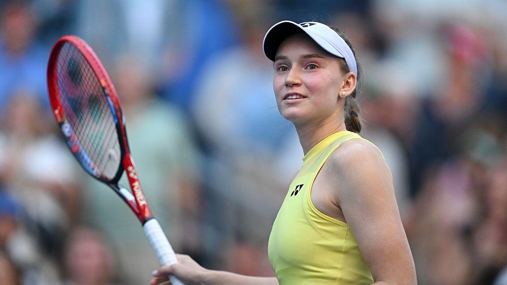 Elene Rybakina celebrates beating Naomi Osaka at the US Open