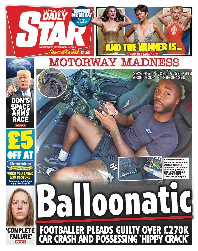 The headline on the front page of the Daily Star reads: 'Balloonatic'