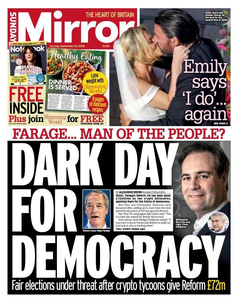 The headline on the front page of the Mirror reads: “Dark day for democracy”.