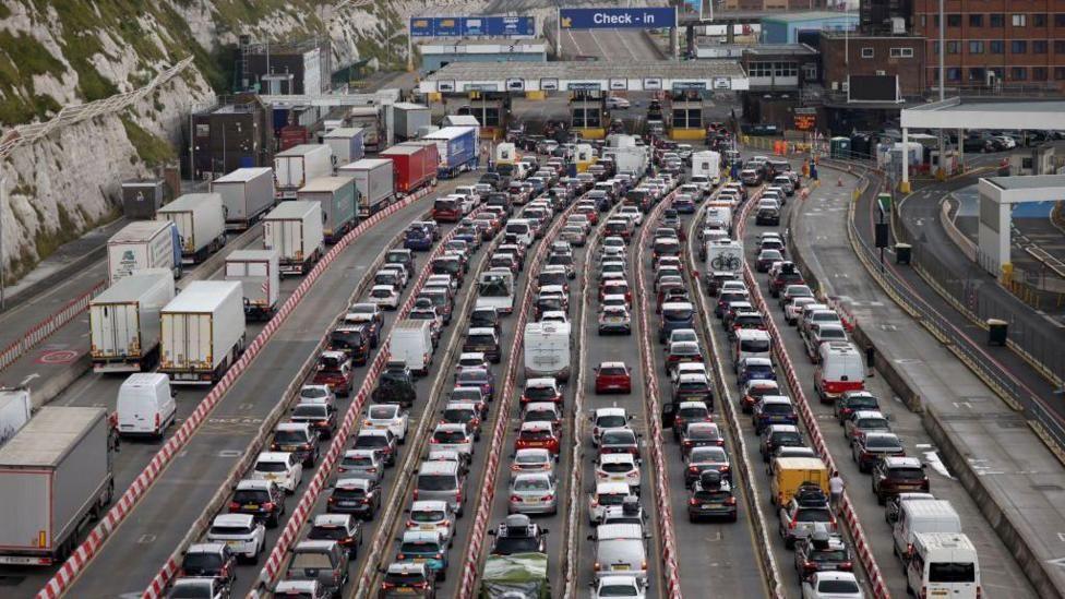 long queues of traffic from border controls
