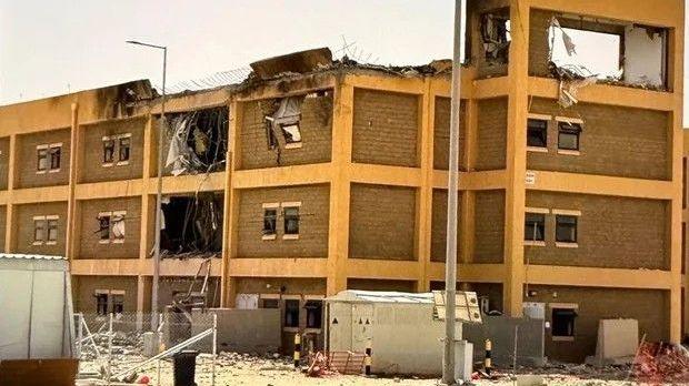 A building damaged by Iranian strike, Camp Arifjan, Kuwait. Undated.
