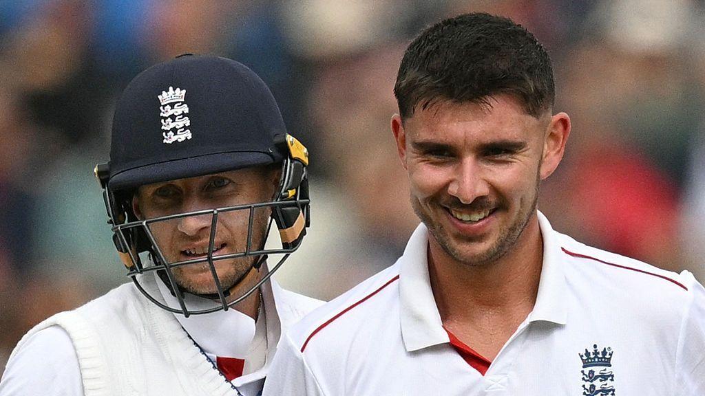 England's Josh Tongue celebrates a wicket with Joe Root during the third Test against Pakistan