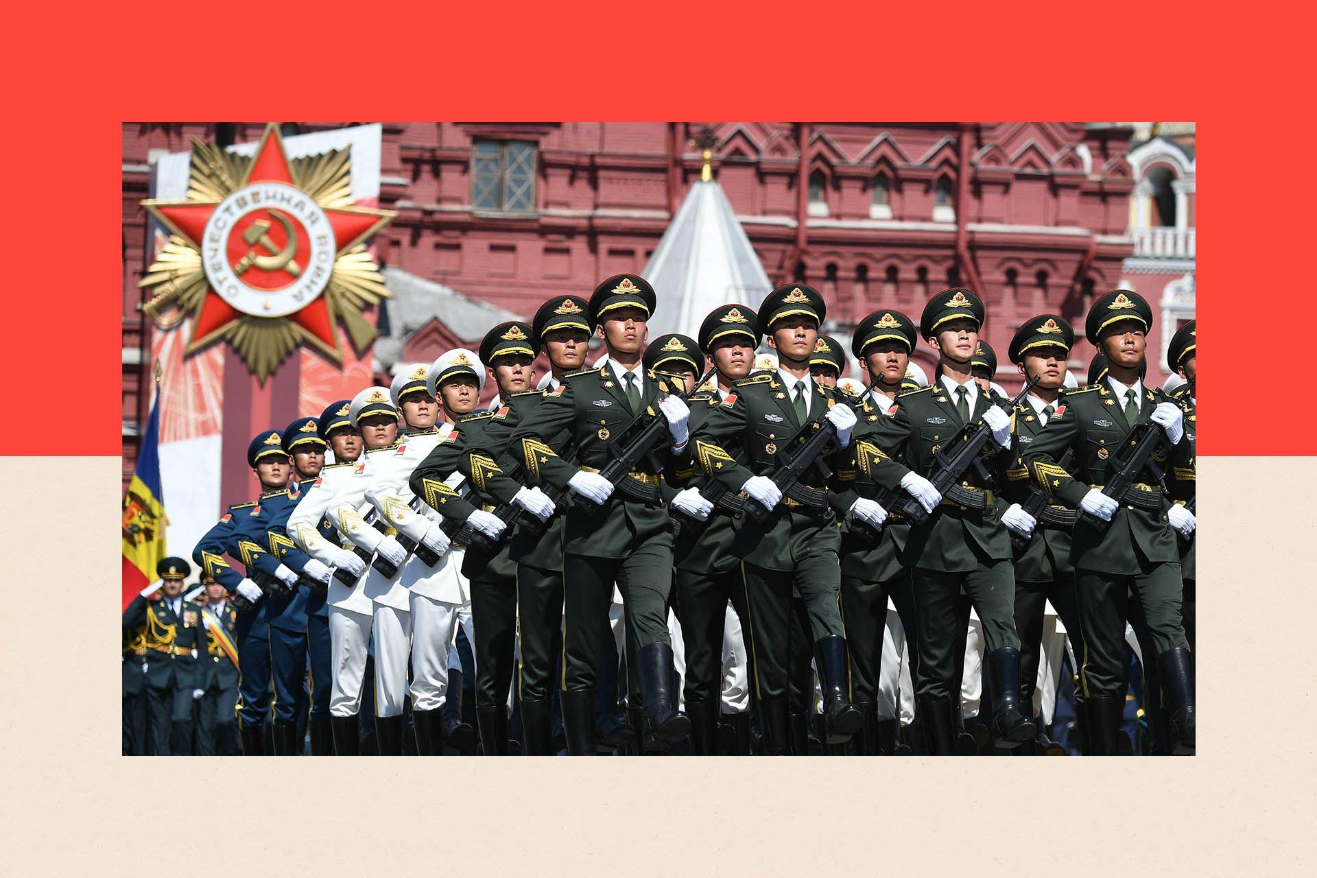 Servicemen of the Chinese Armed Forces march during a Victory Day military parade in Red Square marking the 75th anniversary of the victory in World War II