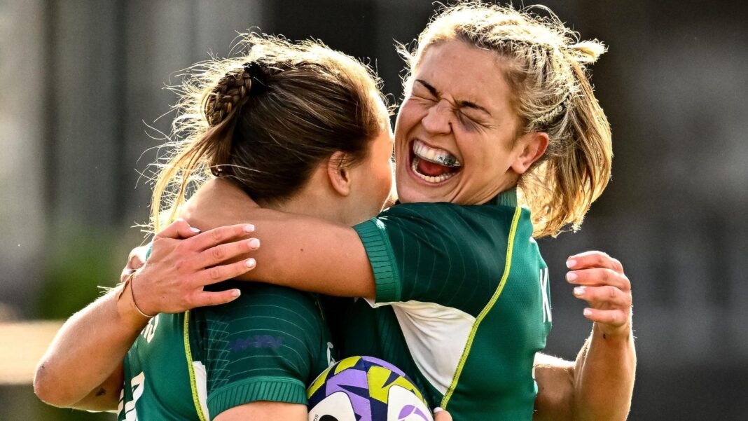 Ireland bounce back in WXV Global Series to beat Japan Béibhinn Parsons of Ireland celebrates with teammate Erin King