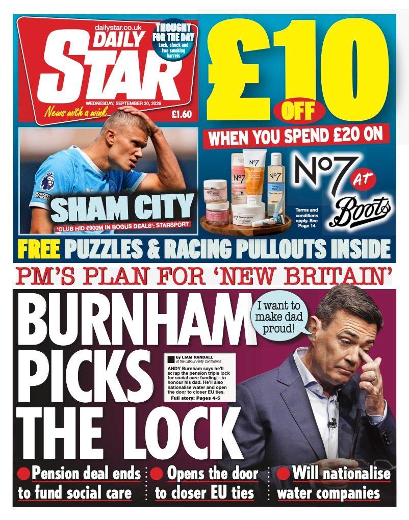 The headline on the front page of the Daily Star reads: "Burnham picks the lock".