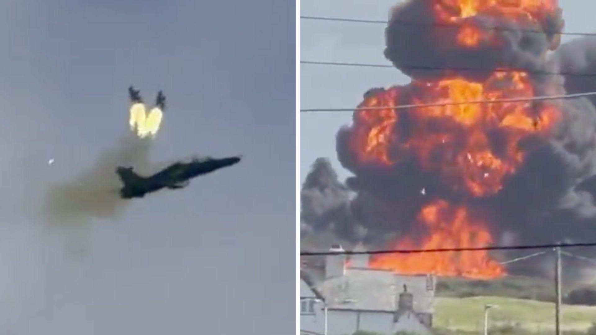 Left, pilots eject. Right, the fireball.