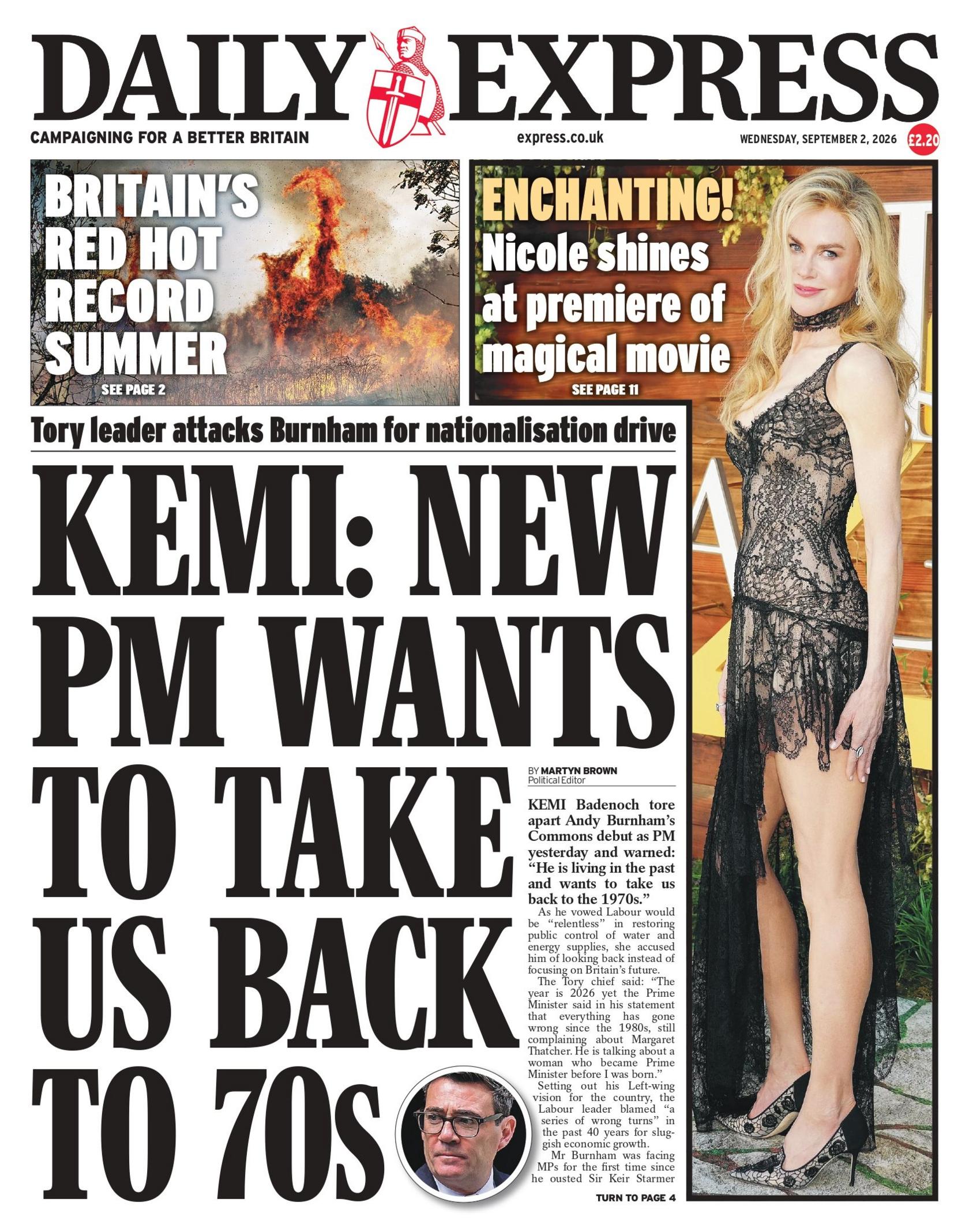"Kemi: New PM wants to take us back to the 70s," reads the headline on the front page.