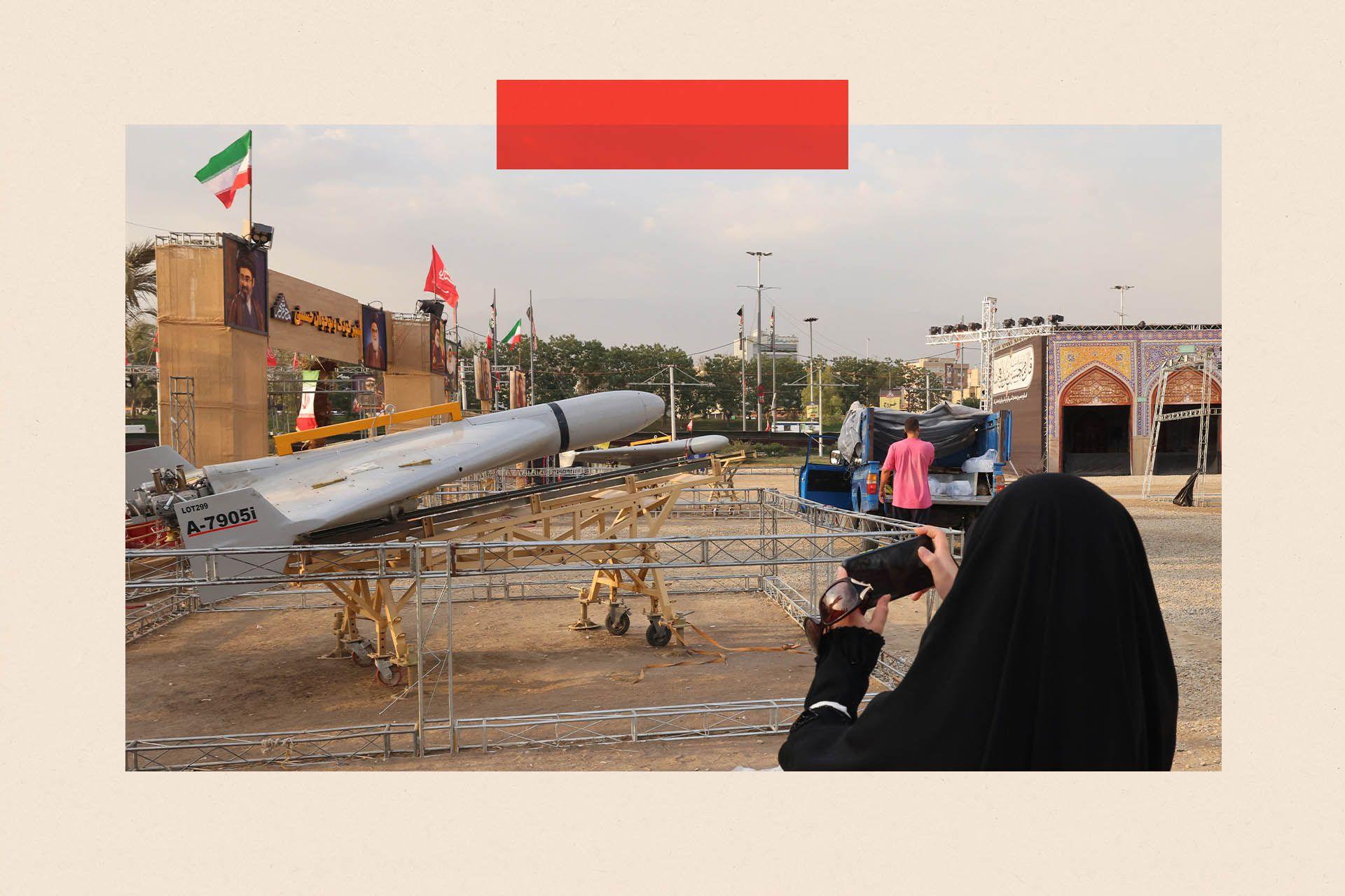 An Iranian-made drone is displayed at Azadi Square in Tehran