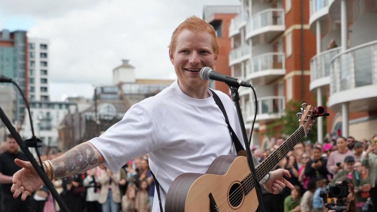 Ed Sheeran performing on Ipswich Waterfront, Suffolk