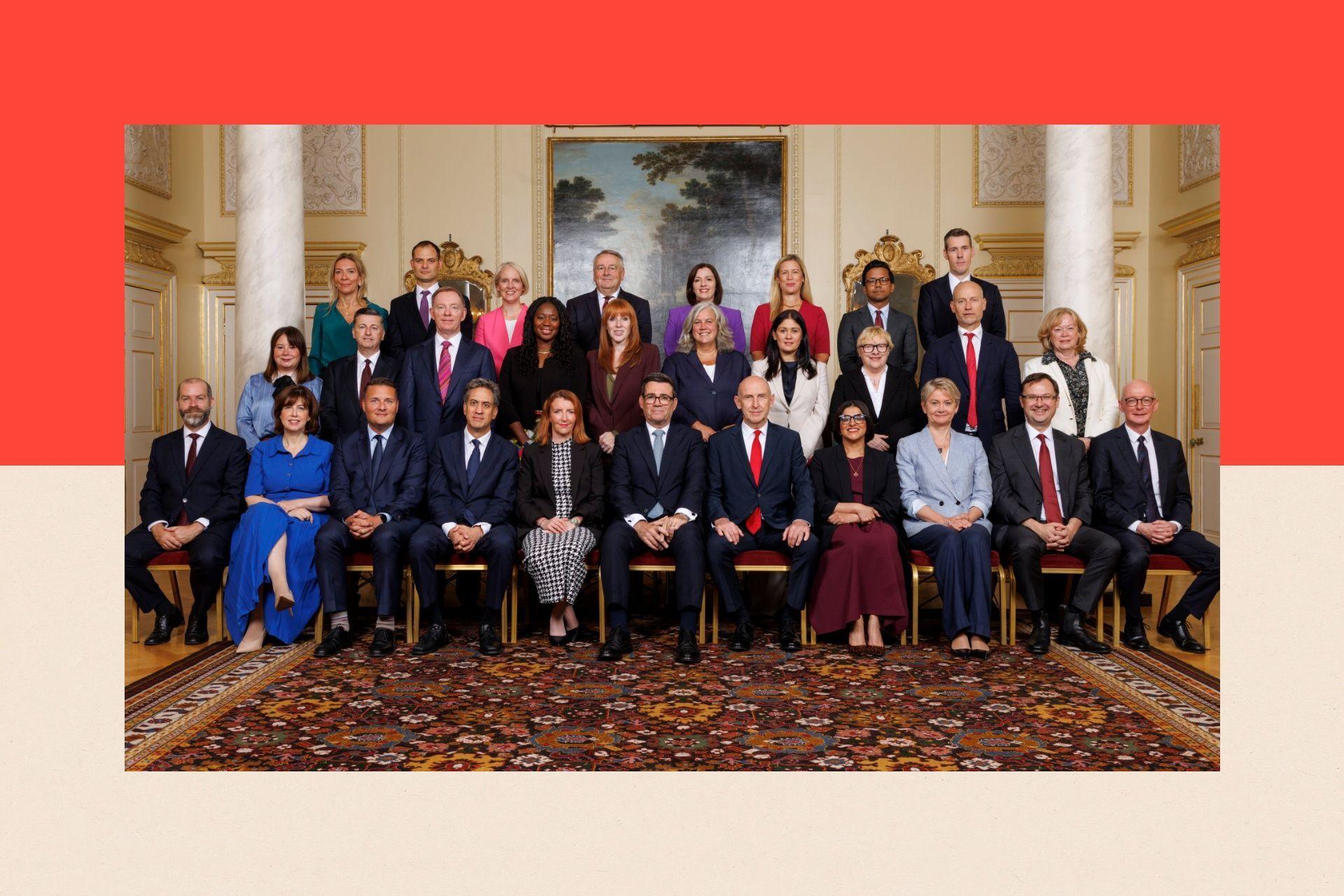 Prime Minister Andy Burnham poses with his cabinet for the Official Cabinet Photo