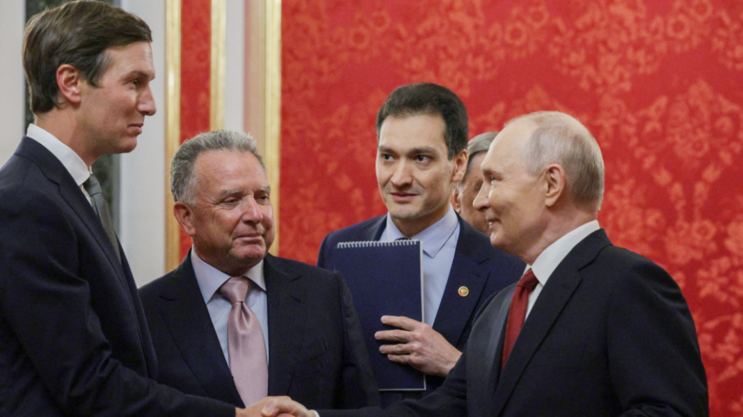US envoys set for Ukraine talks after meeting Putin in Moscow Putin shakes the hand of Kushner while Witkoff looks