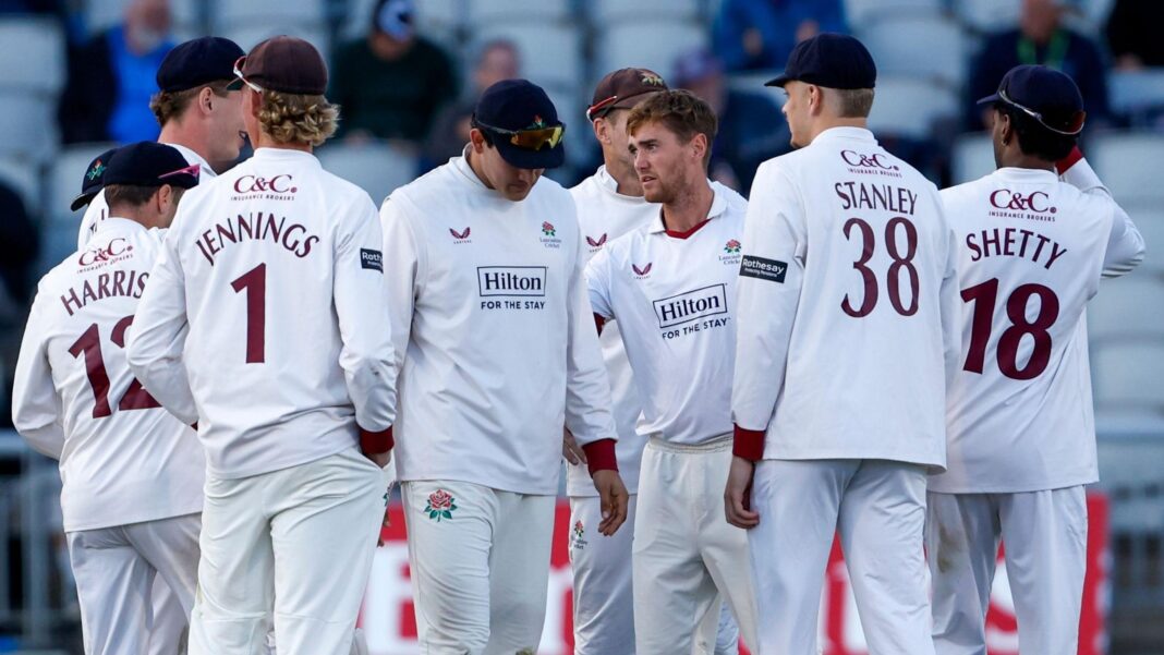 What’s gone wrong at Lancashire? Lancashire players all gathered round George Balderson after he took a wicket in a match at Old Trafford