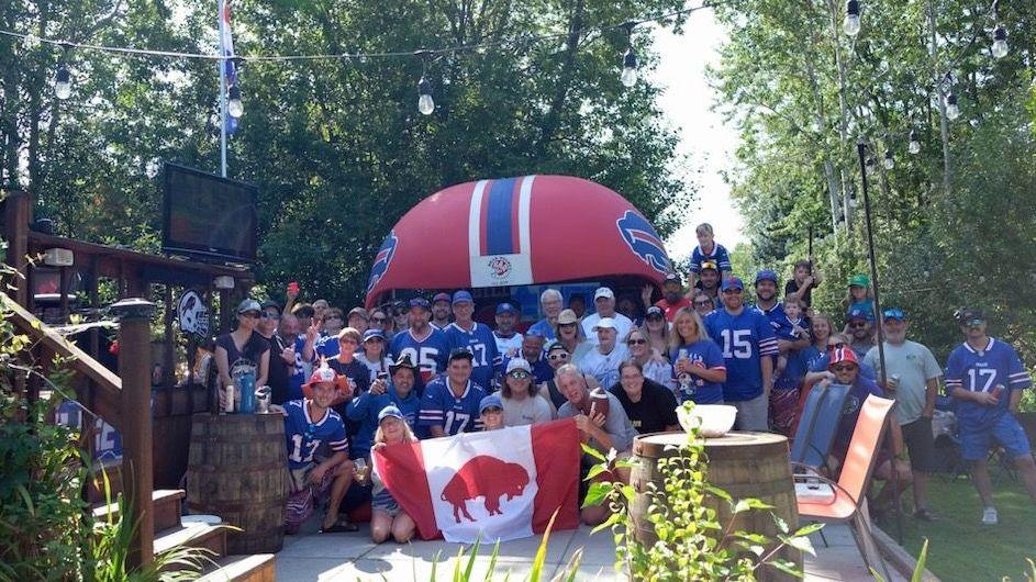 Image shows Blake Parnham's Bills-themed backyard in Keswick, Ontario