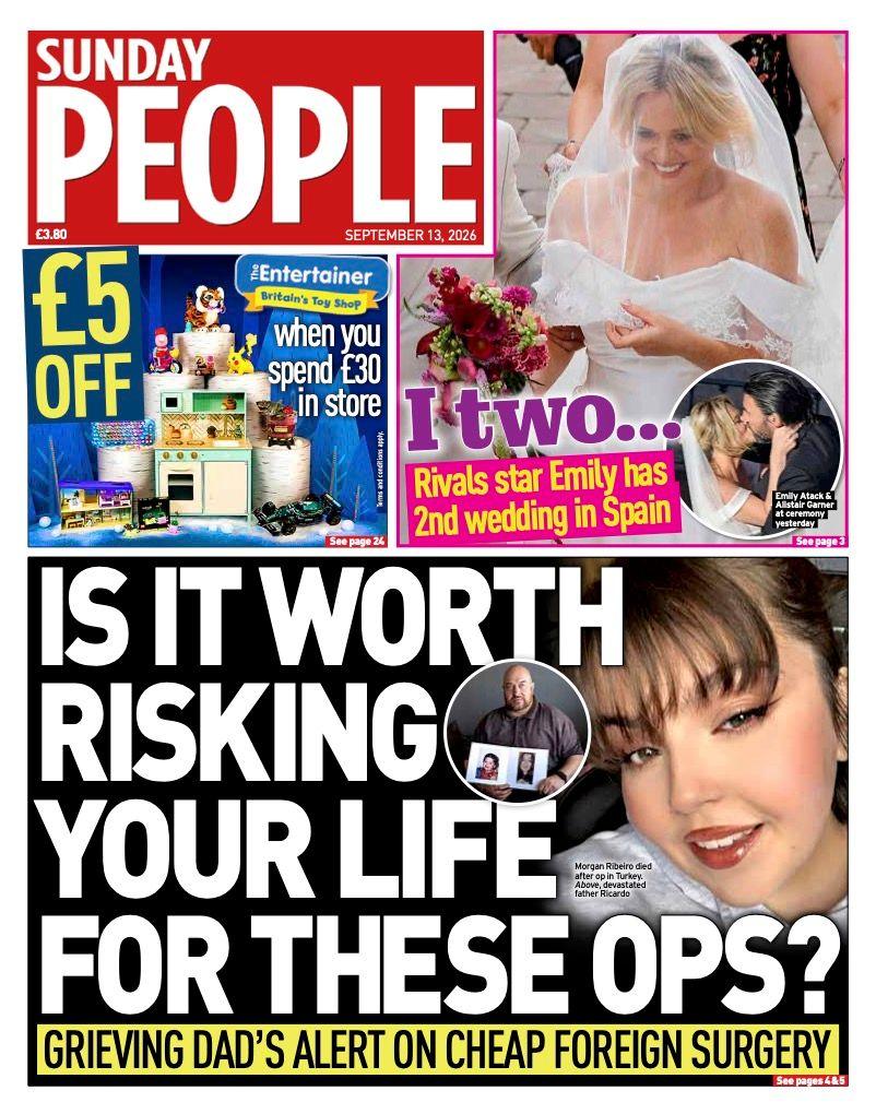 The headline on the front page of the Sunday People reads: “Is it worth risking your life for these ops”.