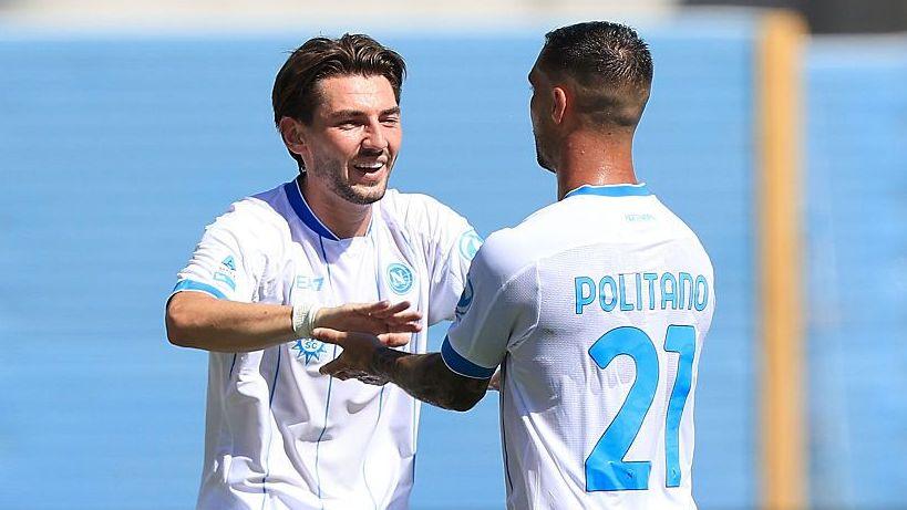 Napoli's Billy Gilmour (left) celebrates his goal against Fiorentina