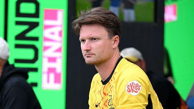 Aneurin Donald waits to bat