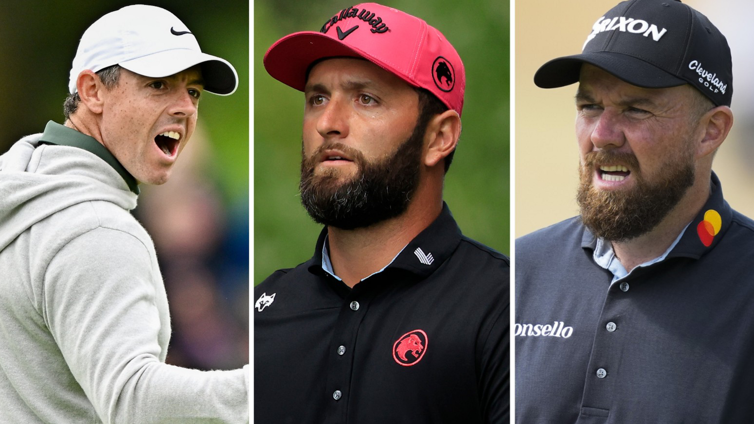 Rory McIlroy, Jon Rahm and Shane Lowry