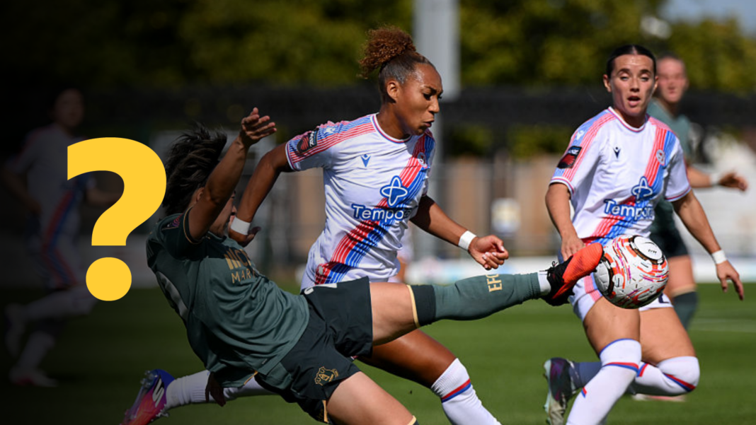 Crystal Palace women's team players next to a yellow question mark
