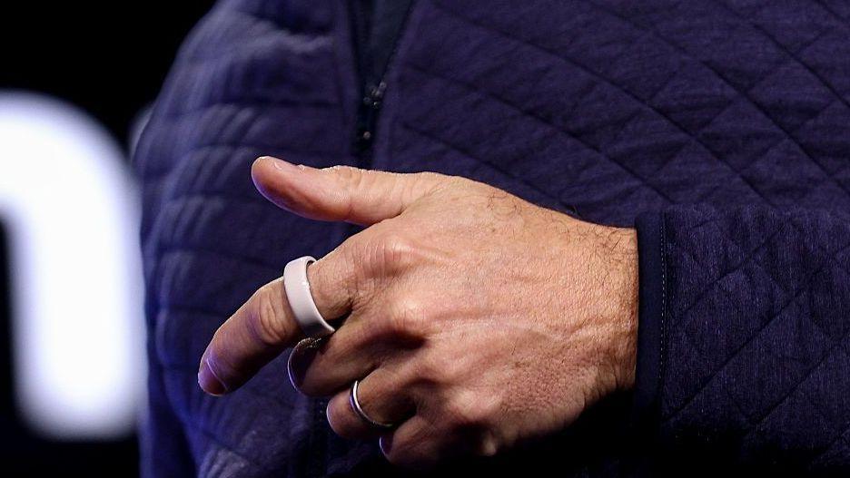 Tom Hale, chief executive at Oura, wears an Oura ring at an event in Lisbon, Portugal