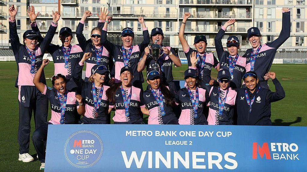 Middlesex celebrate with the One Day Cup League Two trophy