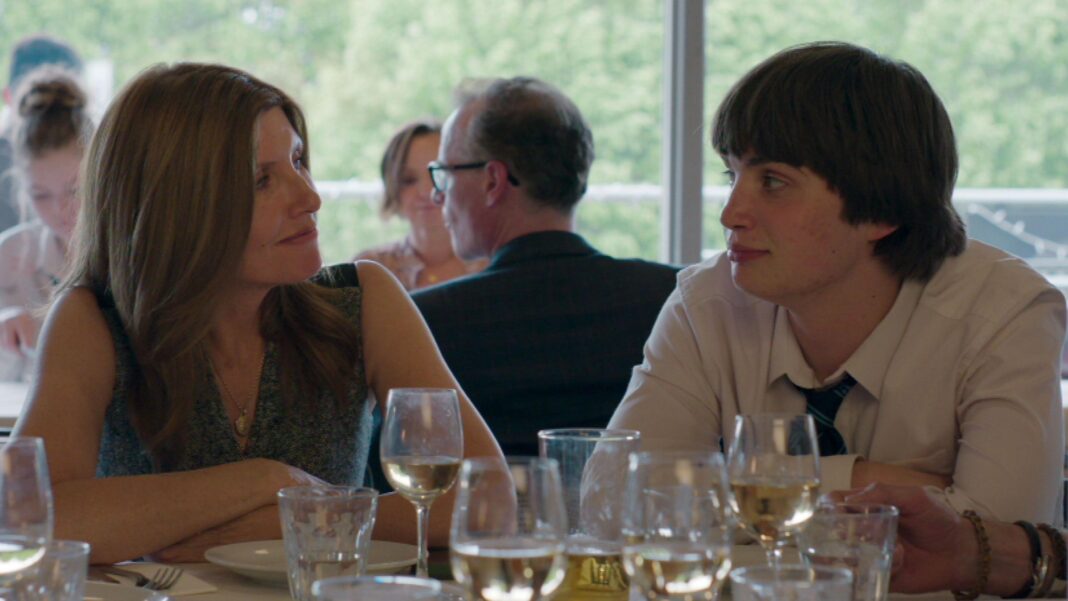 Sex and dating for the sandwich generation – Sharon Horgan on her latest comedy Youth Sharon Horgan as Alex and Aran Murphy as Ruari in Youth. They are sitting next to each other at a dinner table in a restaurant, looking at each other.