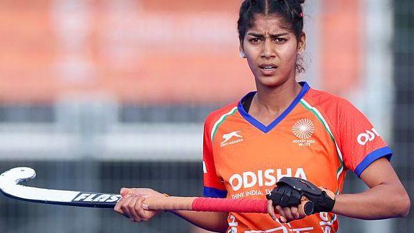 Ishika of India looks on during the 2026 Women's FIH Hockey World Cup match between Netherlands and India at Wagener Hockey Stadium on August 21, 2026 in Amstelveen, Netherlands