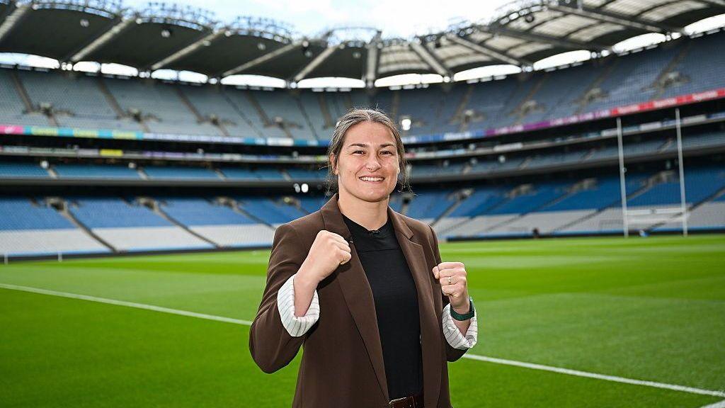 Katie Taylor poses for photos at a media day at Croke Park